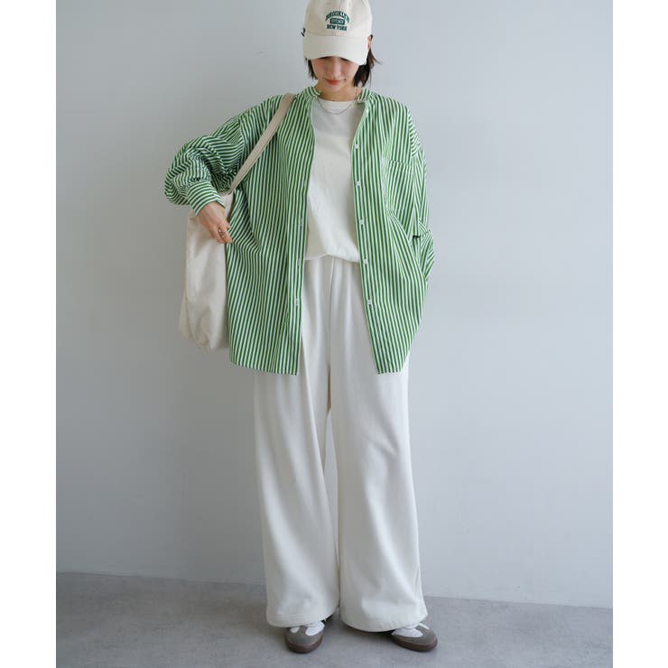 カラーストライプ バンドカラー シャツ[品番：AZ000004119]｜andme