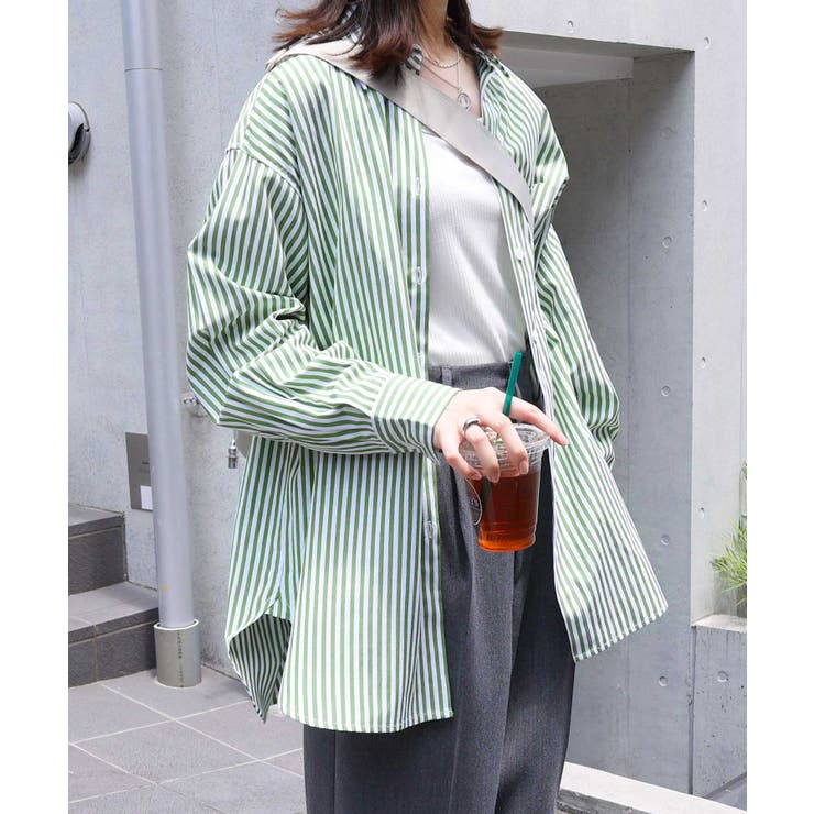 カラーストライプ 長袖 シャツ[品番：AZ000004118]｜andme（アンドミー