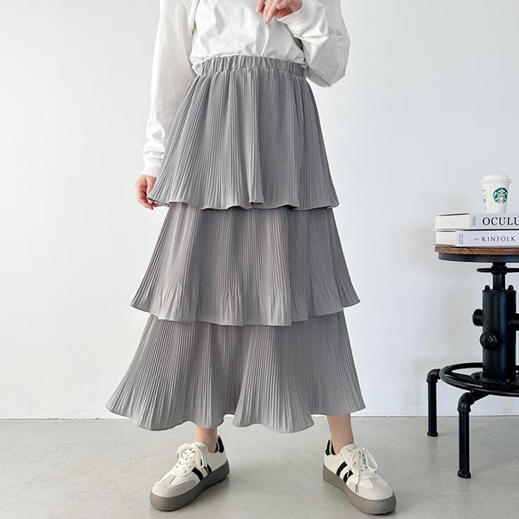 3段プリーツティアードロング丈スカート[品番：OUTW0000025