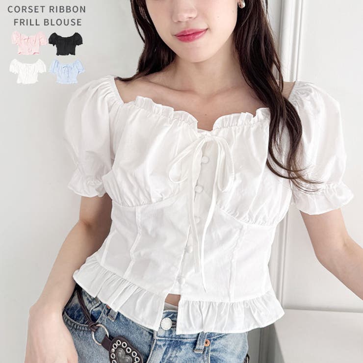 コルセットリボンフリルブラウス[品番：OUTW0000444]｜Outfitter lab