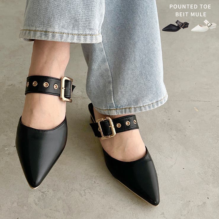 ポインテッドトゥ太ベルトミュール[品番：OUTW0000072]｜Outfitter lab