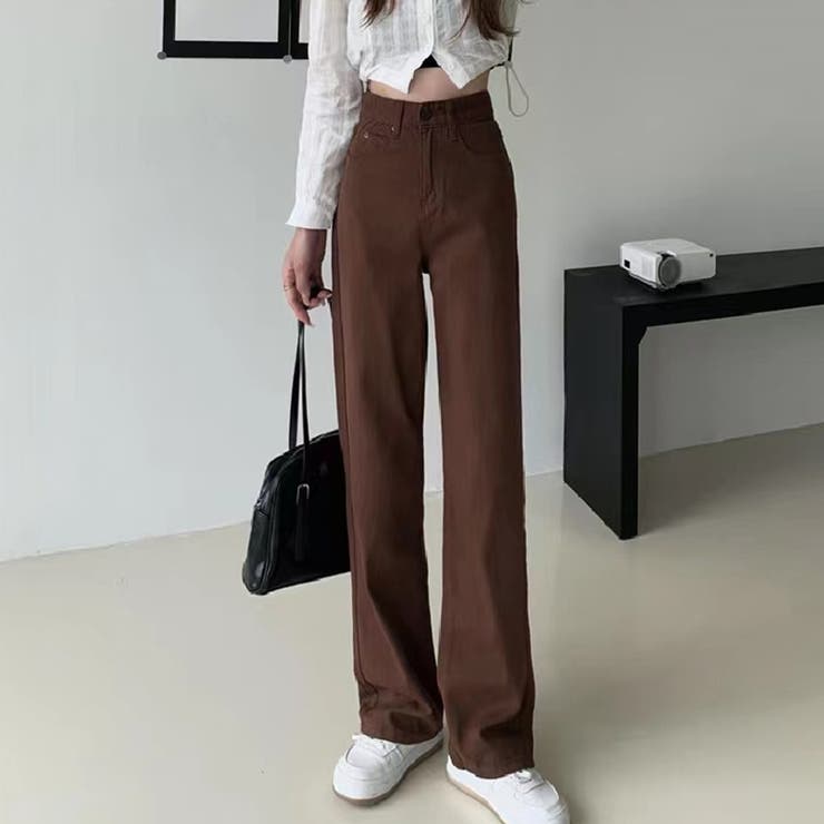 デニムワイドパンツハイウエストレディース ストリート 大人美脚