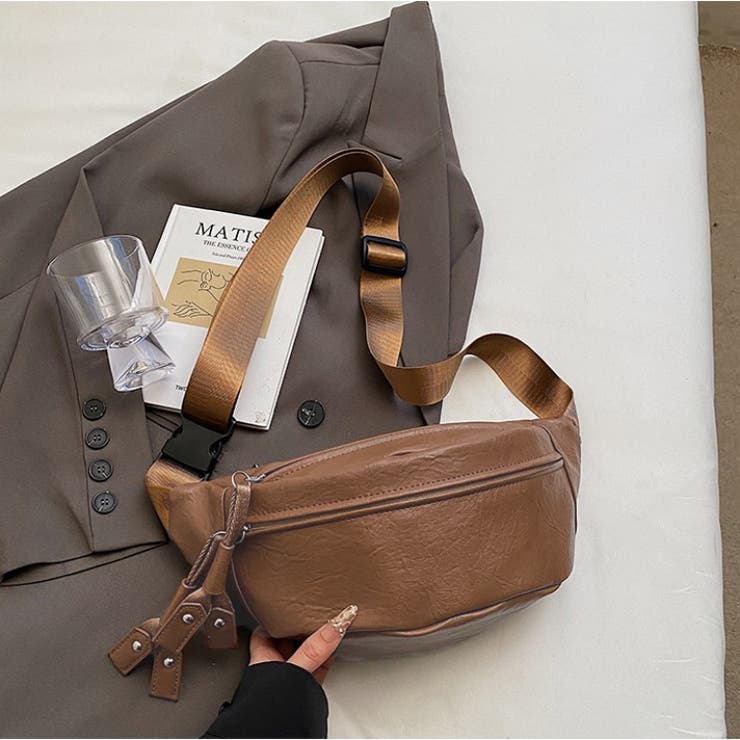 ダブルポケットPUレザー ボディバッグ ウエストポーチ[品番