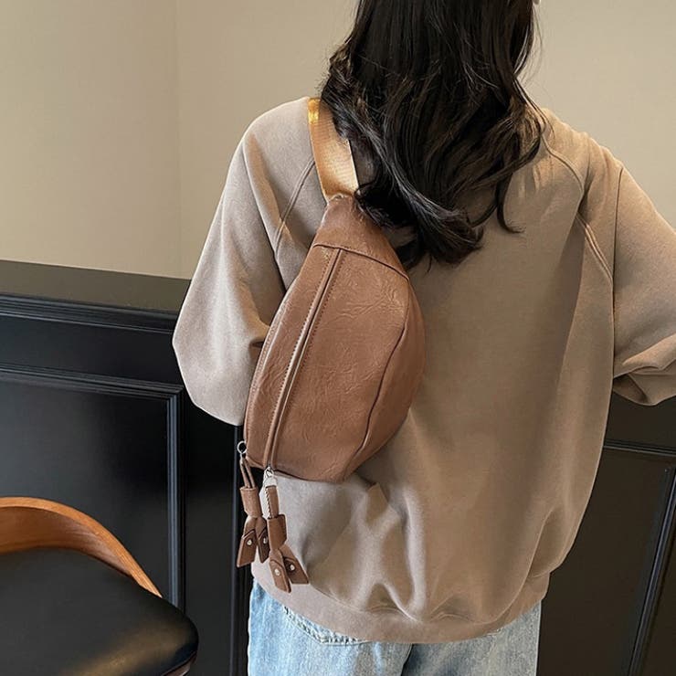 ダブルポケットPUレザー ボディバッグ ウエストポーチ[品番