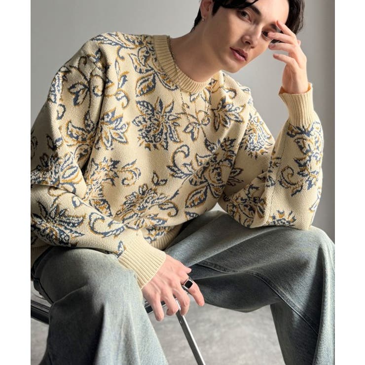 classical origin】視線を奪う、ジャガード花柄ニット Jacqu…[品番
