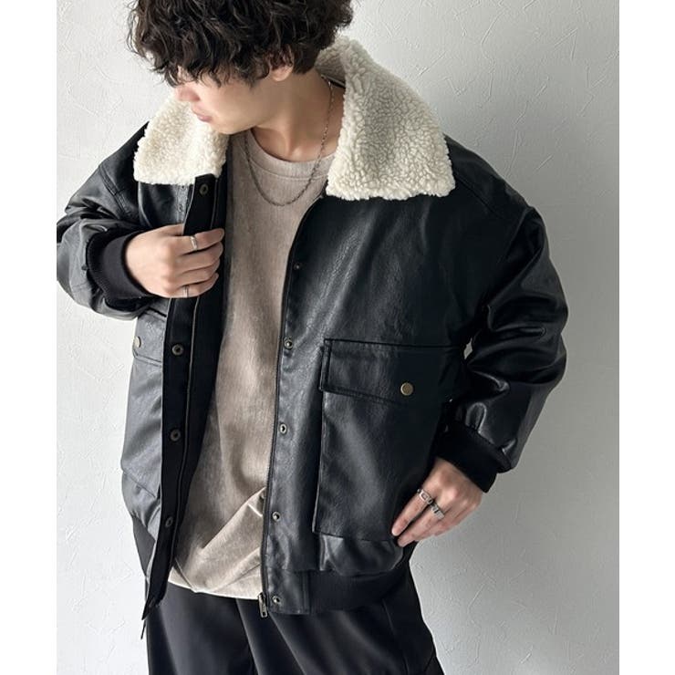 Javaジャバコラボ》異素材MIXで周りと差がつく。襟ボアレザーJK[品番