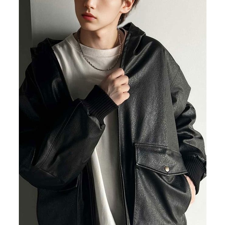 Javaジャバコラボ》ヴィンテージ感が映える。フェイクレザーフーディー