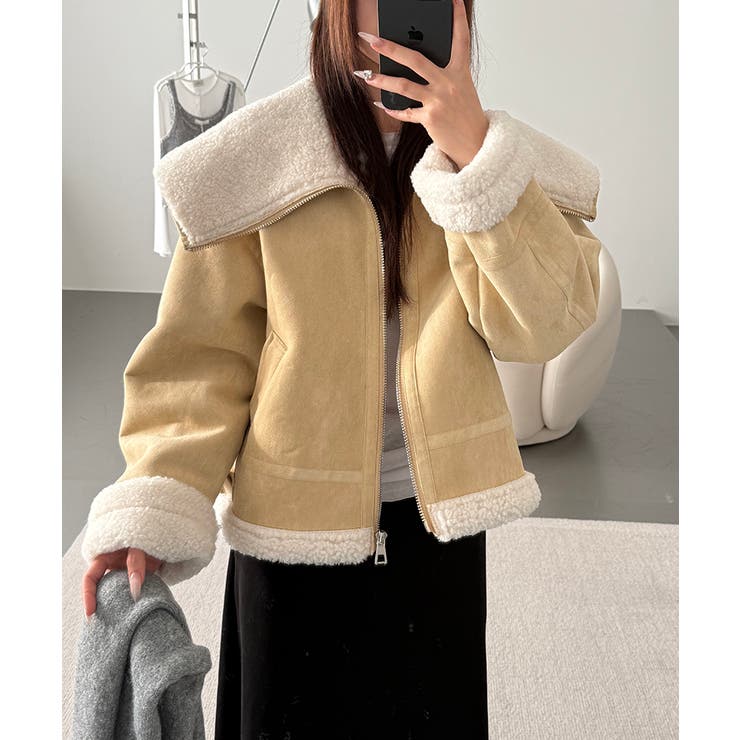 ビッグカラームートンジャケット フェイクムートン ボアジャケット