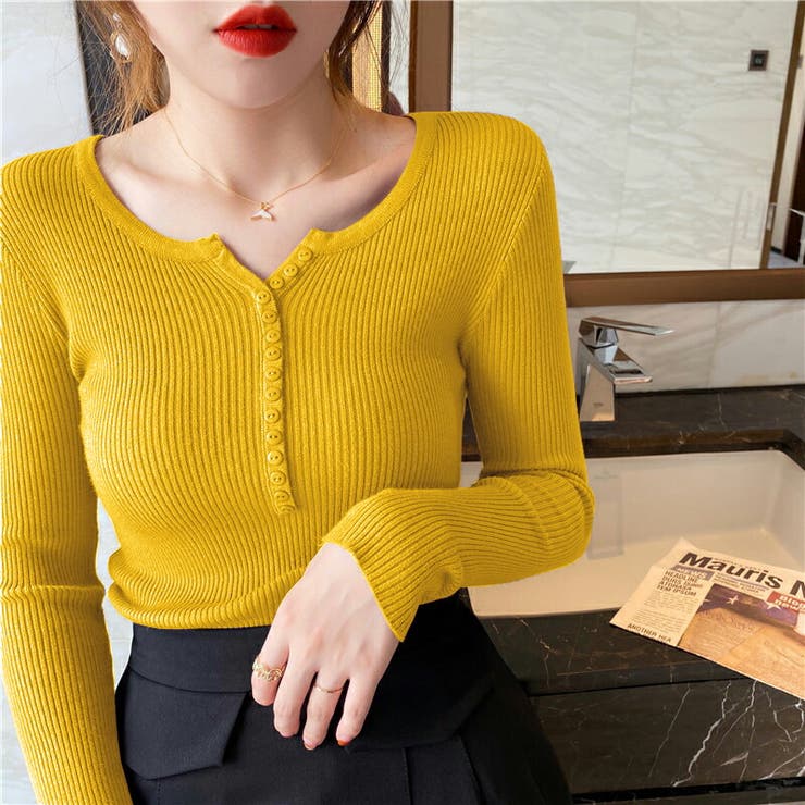 ヤク風柔らかいニット 長袖ニット リブニット[品番：COCW0005150