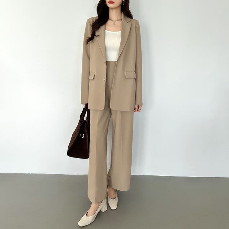 パンツスーツセット テーラードジャケット ワイドパンツ[品番