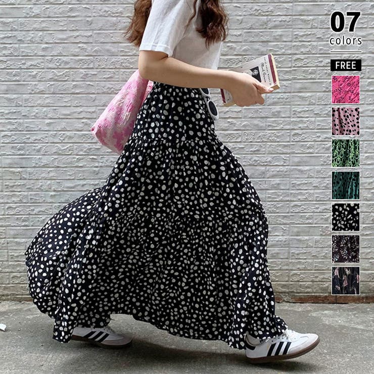 ロングスカート ティアード ゆったりウエストゴム[品番：COCW0005833