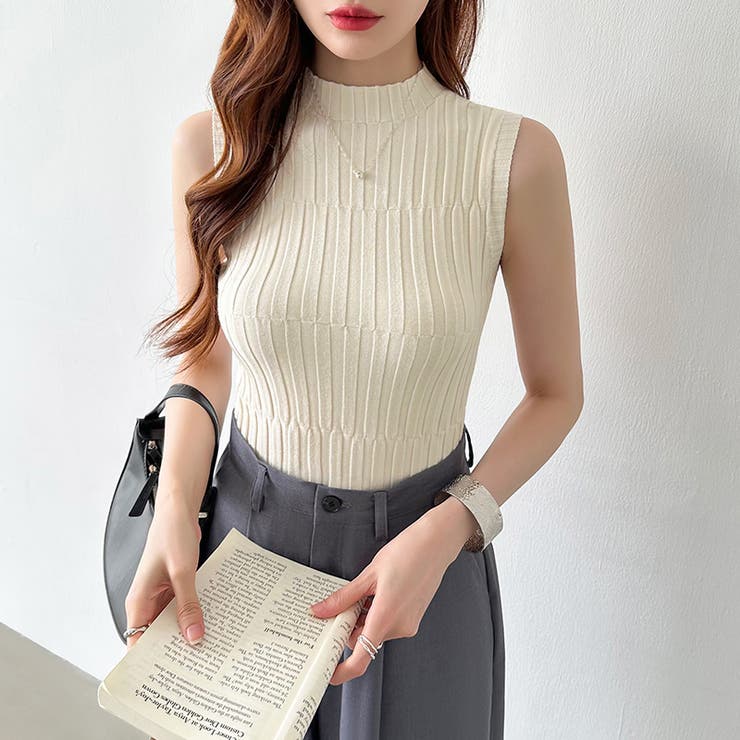 ノースリーブハイネック サマーニット タンクトップ[品番：COCW0005845