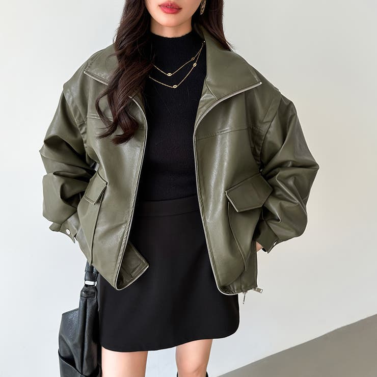 フェイクレザージャケット ライダースジャケット ダブルジップ[品番