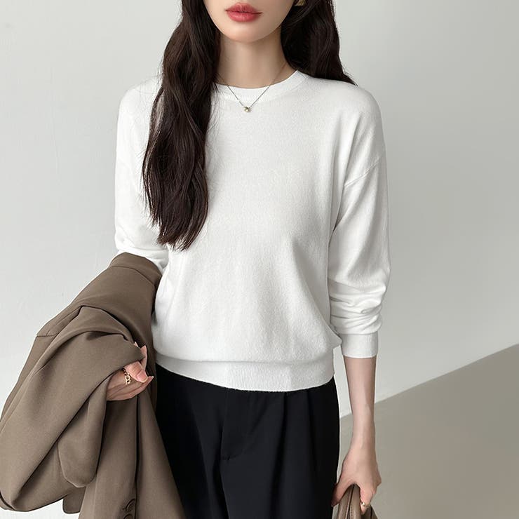 オンオフ使える着回しニット クルーネックニット ヤク風ニット[品番