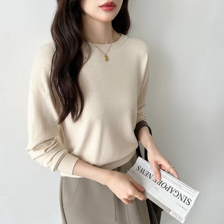 オンオフ使える着回しニット クルーネックニット ヤク風ニット[品番