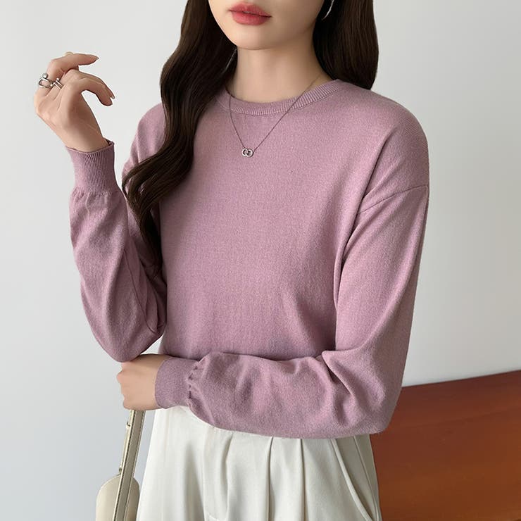 オンオフ使える着回しニット クルーネックニット ヤク風ニット[品番