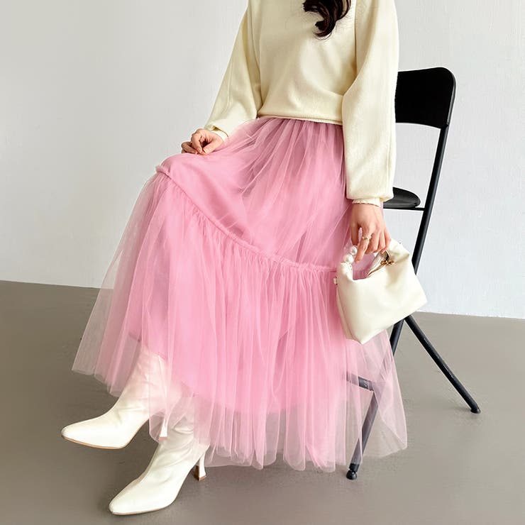 チュールスカート ティアードスカート ロングスカート[品番