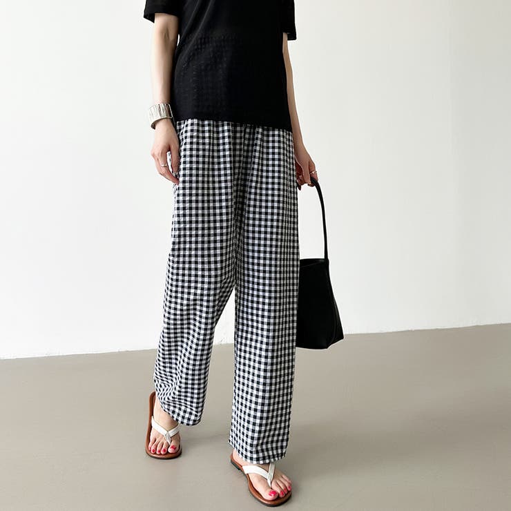 ギンガムチェックパンツ ルームウェア リラックスパンツ[品番