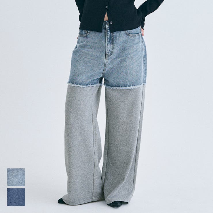 スウェットドッキングデニムパンツ レディース[品番：PA000016250