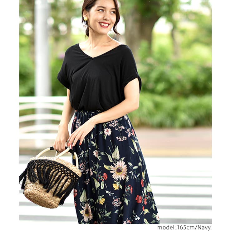 ボタニカル柄フレアロングスカートcocaオリジナル(Aライン 花柄 ロング