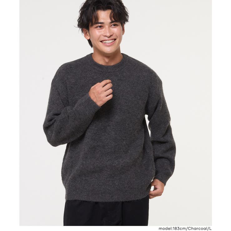 モヘア風クルーネックリラックスニットトップス[品番：PA000016523