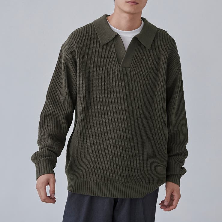 ルーズシルエットアゼ編みスキッパーニット（WEB限定カラー）[品番