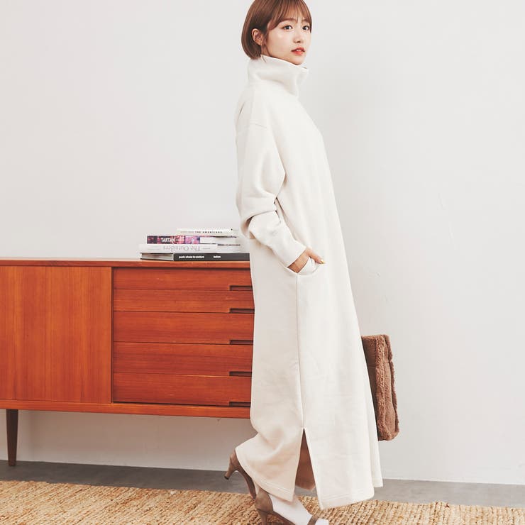 WEB限定】着丈が選べる。CVC裏起毛タートルネックマキシワンピース