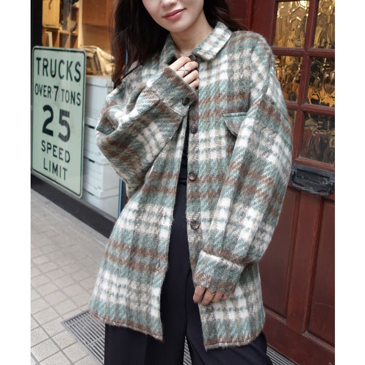 シャギーチェックシャツジャケット コート ジャケット[品番