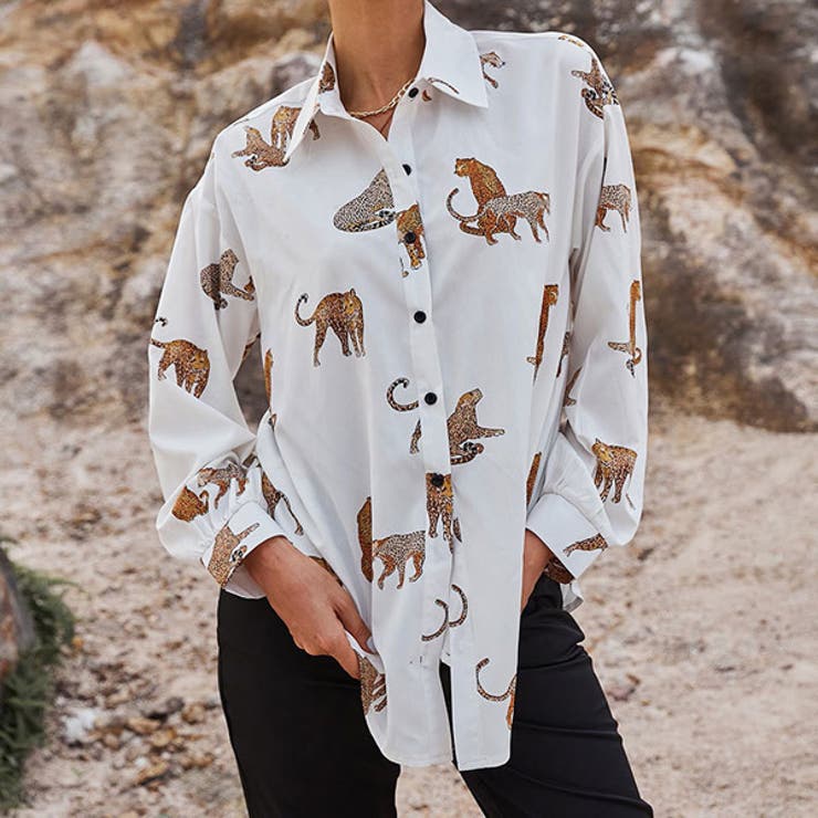 柄シャツ レオパード柄 ロングシャツ[品番：DCTW0003632]｜Decorative