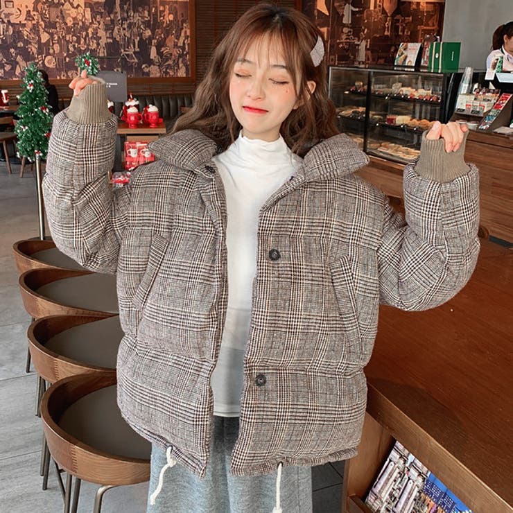 トレンドファッション♪グレンチェック柄ダウンジャケット 秋冬新作