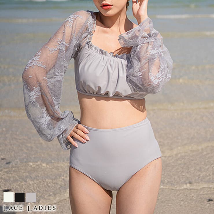 ビキニセット 水着2点セット 袖付き水着[品番：LCLW0002527]｜レース