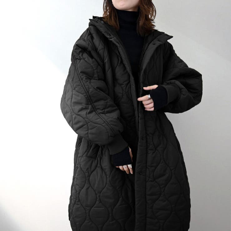 キルティング 中綿 ロング コート フード アウター オーバーサイズ