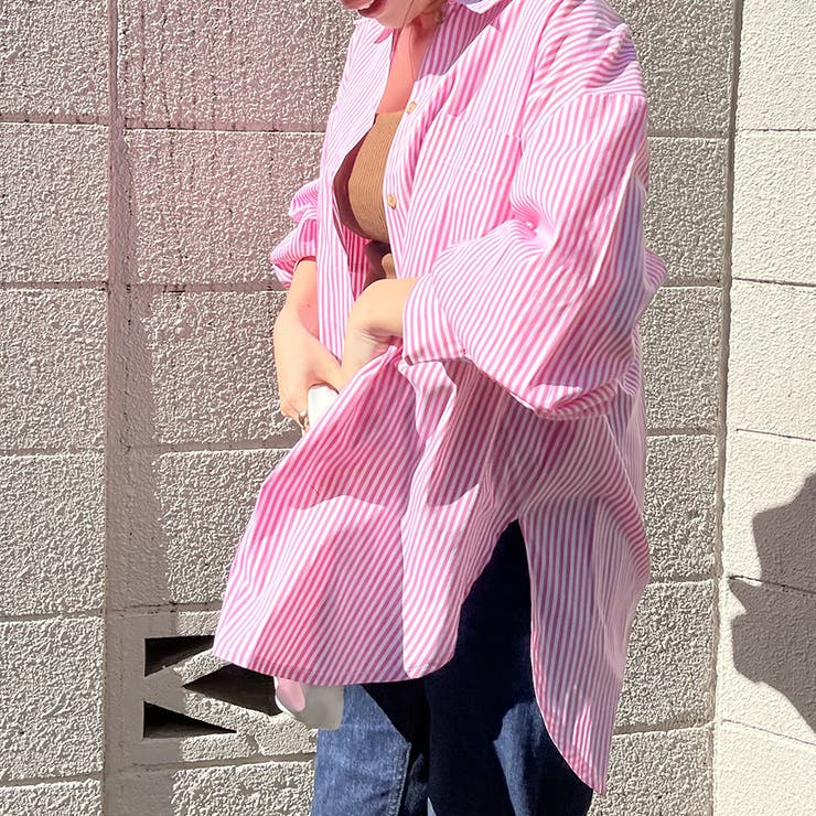 ストライプシャツ ロングシャツ シャツ[品番：DBLW0001149]｜Doux