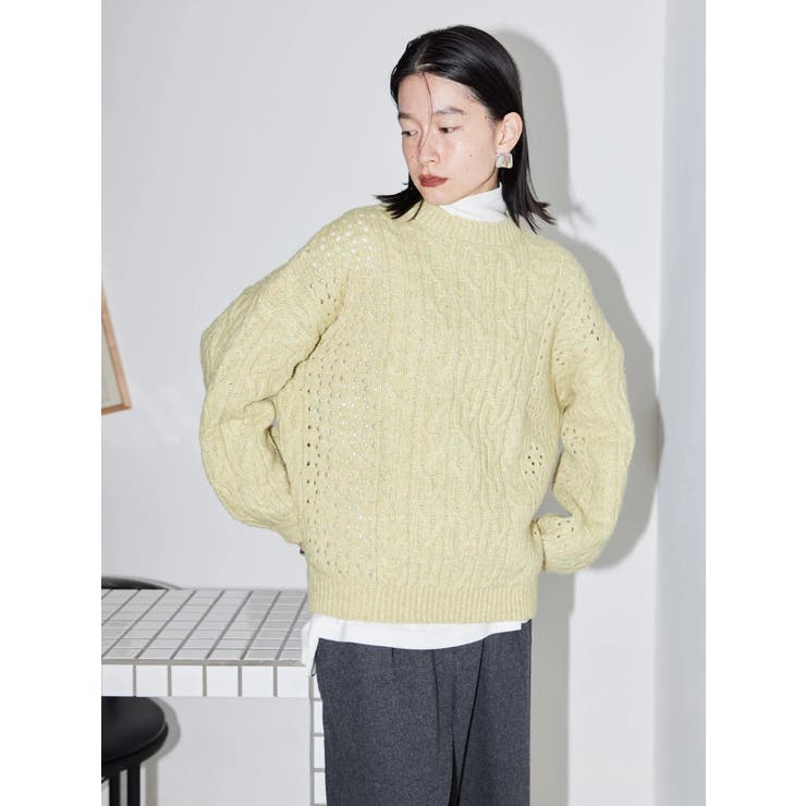 透かしケーブルニットプルオーバー[品番：EHEW0037378]｜AMERICAN