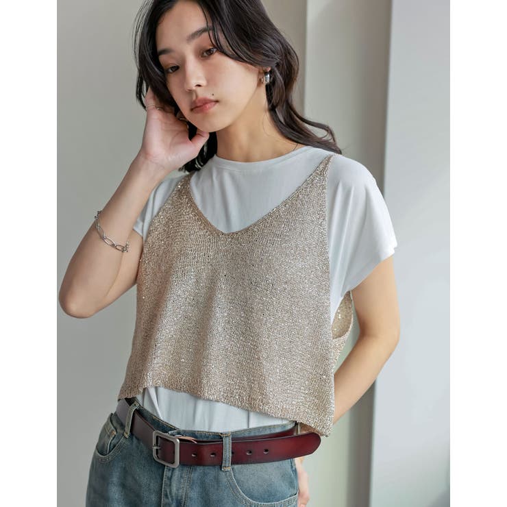 販売枚数8千枚突破！]スパンコールニットキャミソールビスチェ[品番