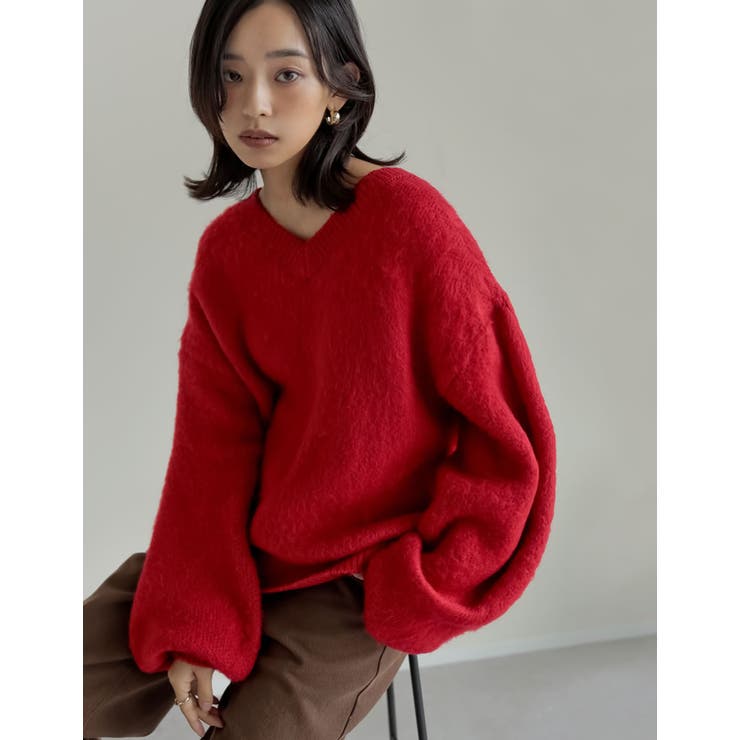 新色追加]モヘアライクVネックニットトップス[品番：GS000022502]｜Re