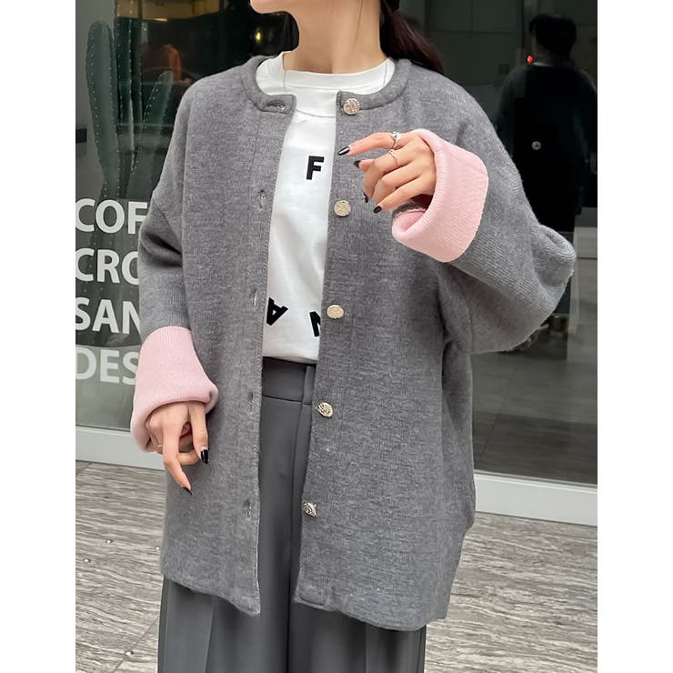 バイカラー金釦起毛ニットコート[品番：GS000022515]｜Re:EDIT