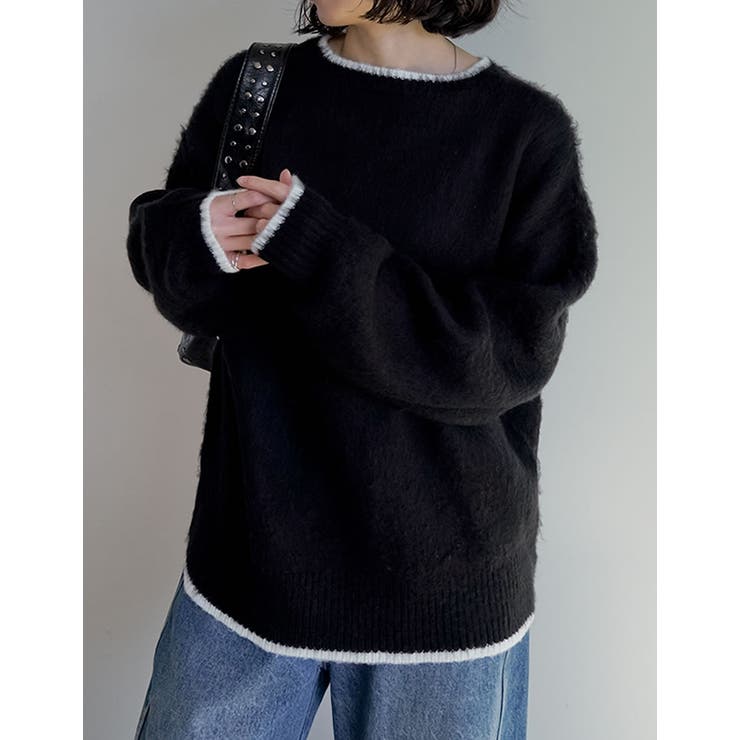 2025AW COLLECTION]配色モヘアライクシャギーニットトップス[品番