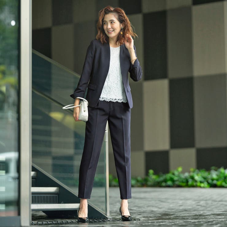 4点セット】〈テーパードパンツ〉ノーカラージャケットパンツスーツ4