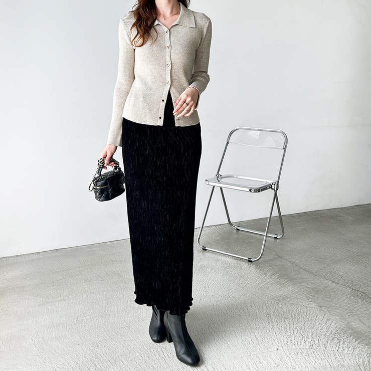 すっきり見え！ベロアプリーツロングスカート[品番：GERW0010812