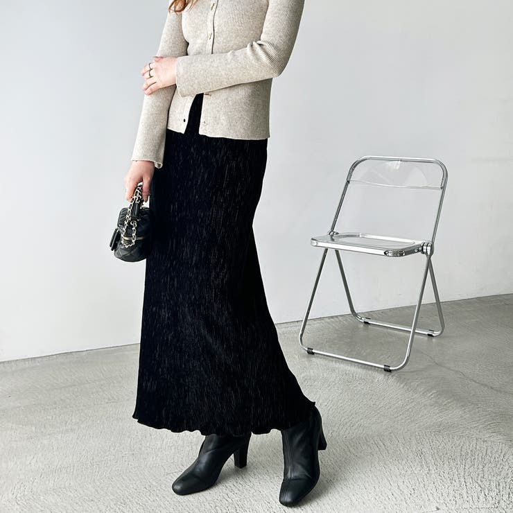 すっきり見え！ベロアプリーツロングスカート[品番：GERW0010812