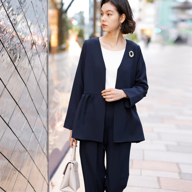 2点セット】ペプラムジャケットセットアップスーツ[品番：GERW0010904