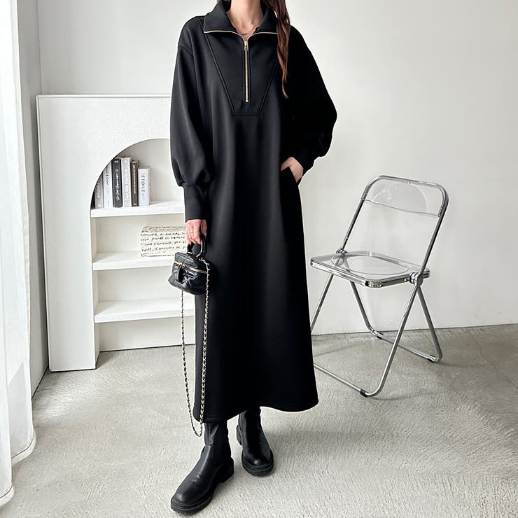 ハーフジップハイネック裏起毛ワンピース[品番：GERW0011146]｜GeeRA