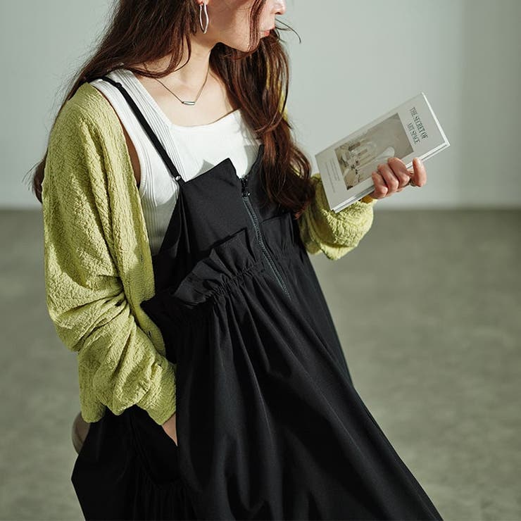 大きいサイズレディース ワンピース ハーフジップウエストフリルキャミ