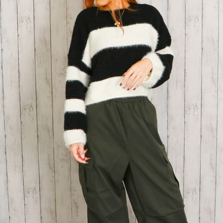 ボーダーフェザー短丈ニットプルオーバー[品番：GORW0009634]｜GORGE