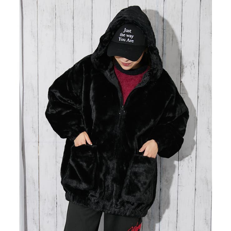 ふわもこフェイクファー》レディース ファーブルゾン フード付き[品番