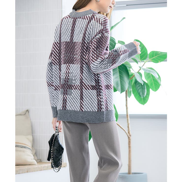 チェック柄ニット 洗えるニット チェック柄ニット[品番：GW000004639