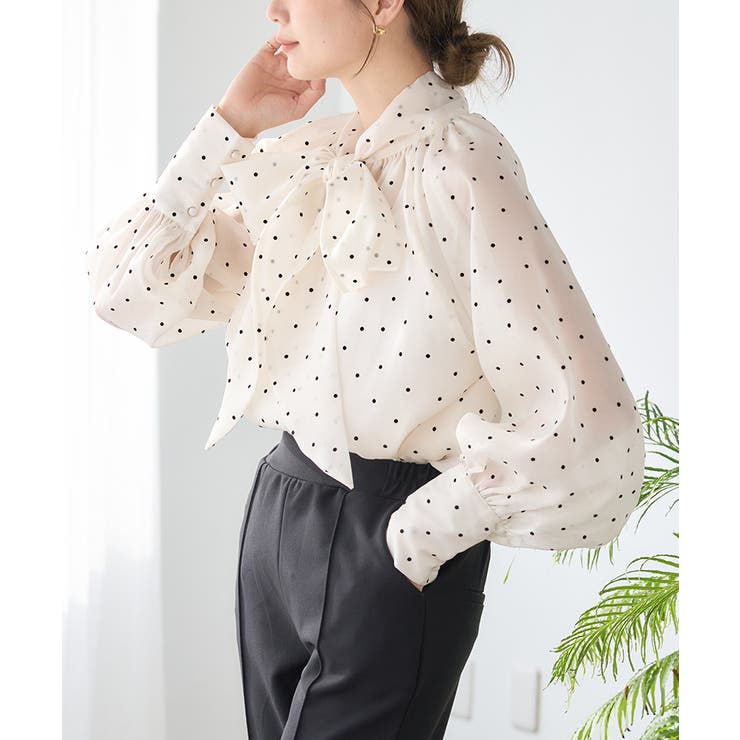 シアーブラウス ボウタイ リボン[品番：GW000004839]｜Growing Rich