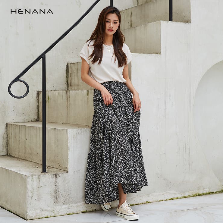 花柄 シフォン ティアードスカートロングスカート[品番：CTLW0001411