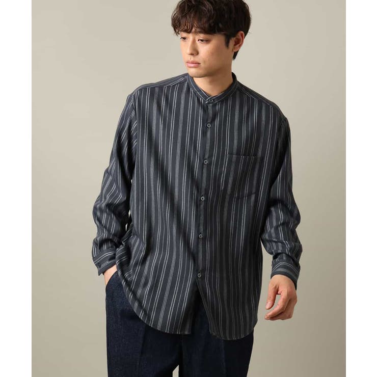 即サマ見え】ランダムストライプ柄 起毛シャツ[品番：ITKW0018639